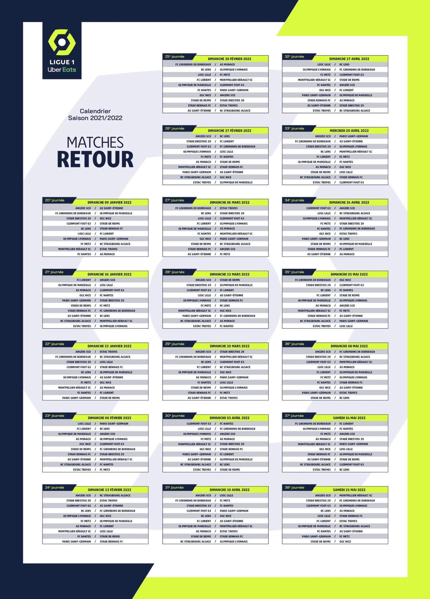 LIGUE 1 UBER EATS CALENDRIER SAISON 2021-2022 - NORDSPORTS MAG